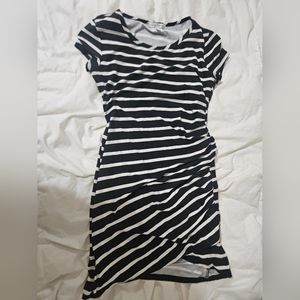 Black White Stripe Ruched Side Dress